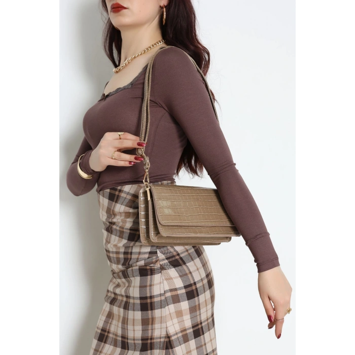 Kroko Kol Çantası Vizon - 3006.1853.