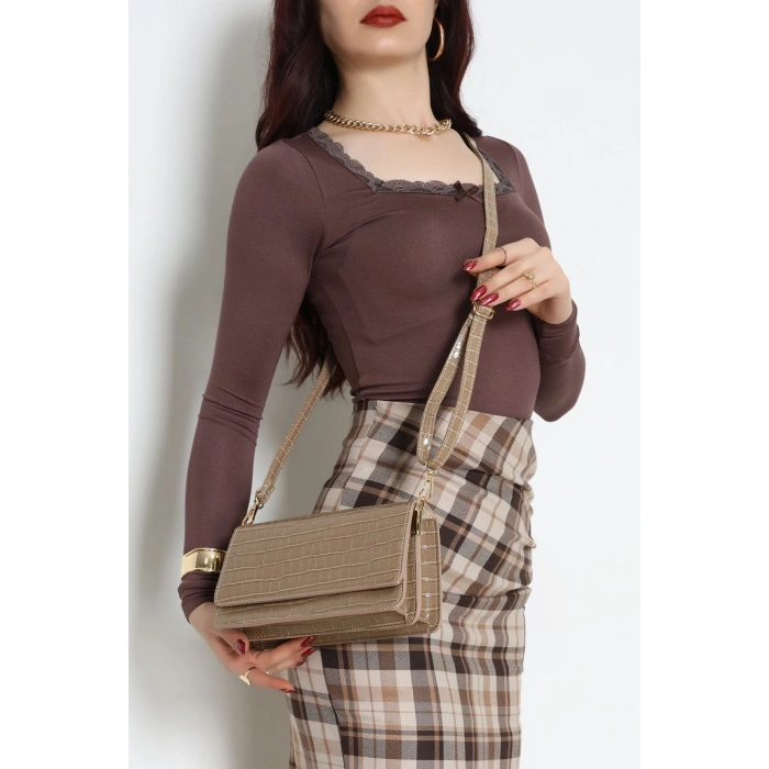 Kroko Kol Çantası Vizon - 3006.1853.