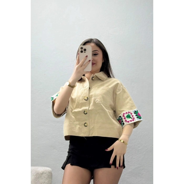 Kroşe Kısa Kol Gömlek Bej - 2663.1367.