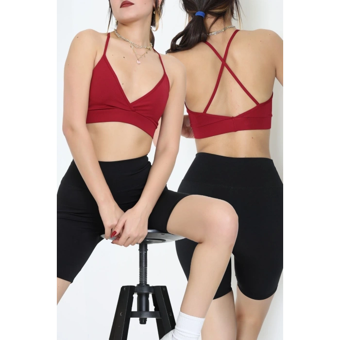 Kruvaze İp Askılı Büstiyer Bordo - 9026.125.