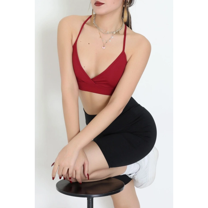 Kruvaze İp Askılı Büstiyer Bordo - 9026.125.