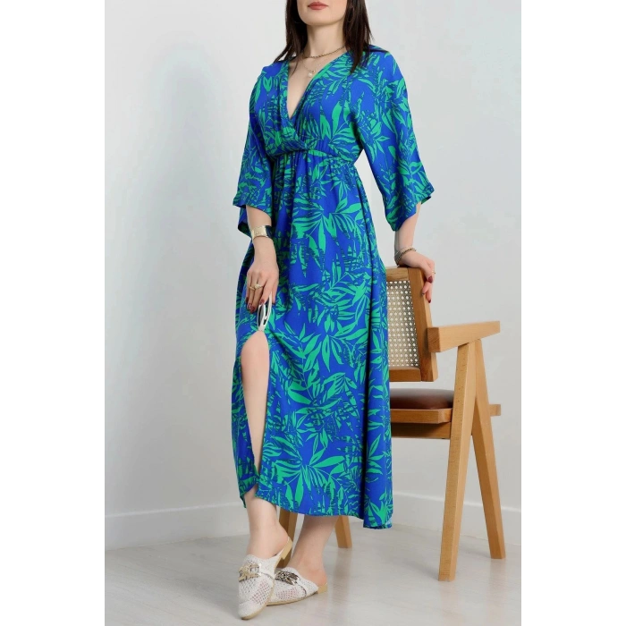 Kruvaze Yaka Desenli Elbise Benettonsaks - 90354.1247.