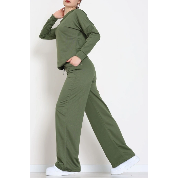 Kruvaze Yaka Kapşonlu Takım Haki - 30094.1857.