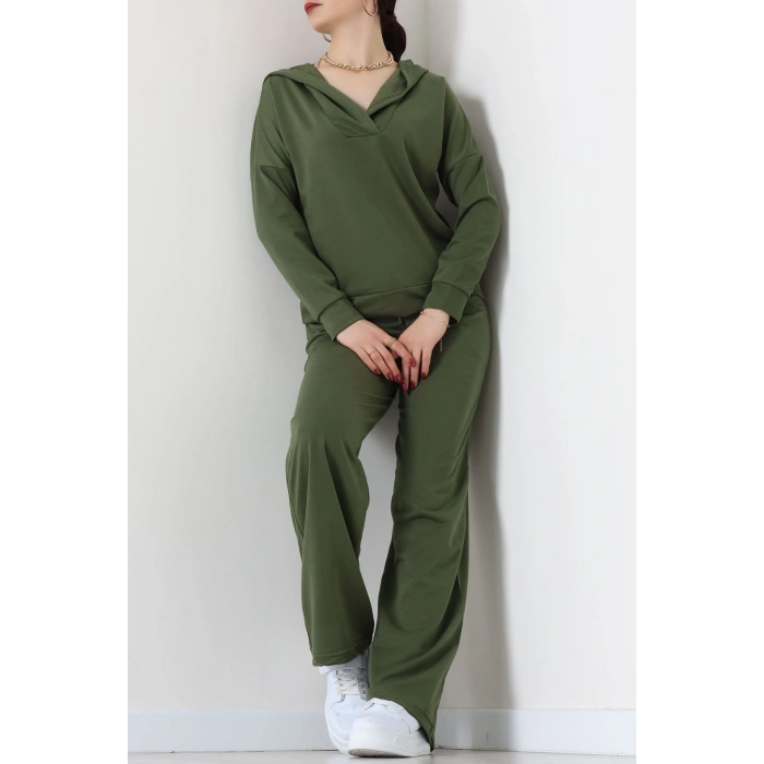 Kruvaze Yaka Kapşonlu Takım Haki - 30094.1857.