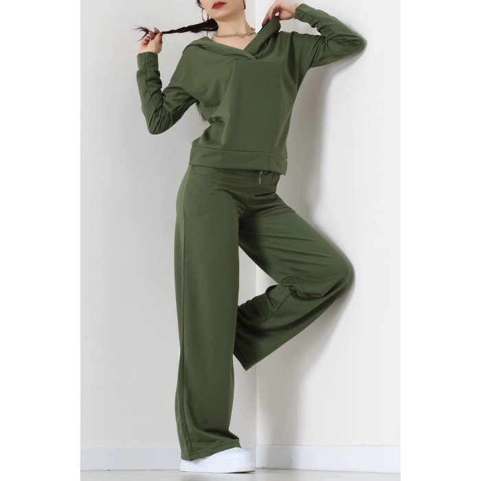 Kruvaze Yaka Kapşonlu Takım Haki - 30094.1857.