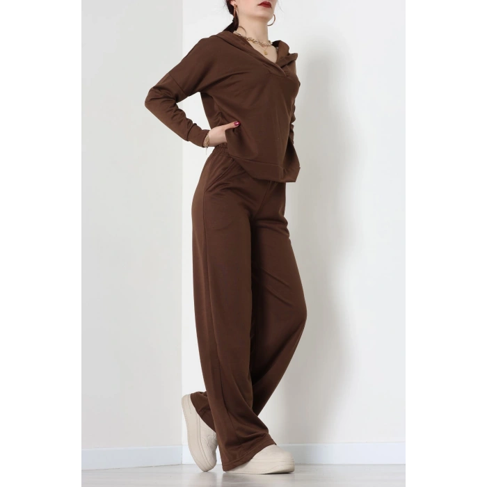 Kruvaze Yaka Kapşonlu Takım Kahve - 30094.1857.