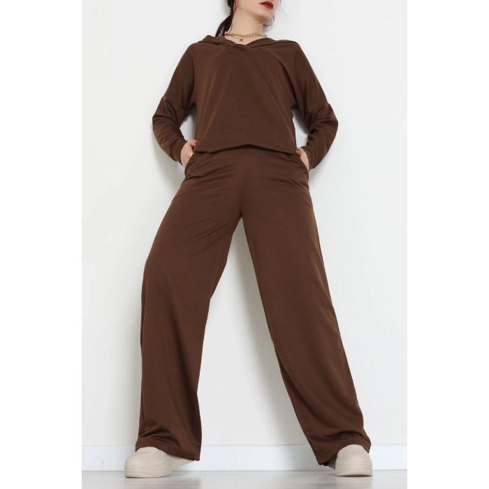 Kruvaze Yaka Kapşonlu Takım Kahve - 30094.1857.