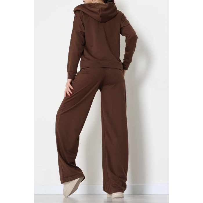 Kruvaze Yaka Kapşonlu Takım Kahve - 30094.1857.