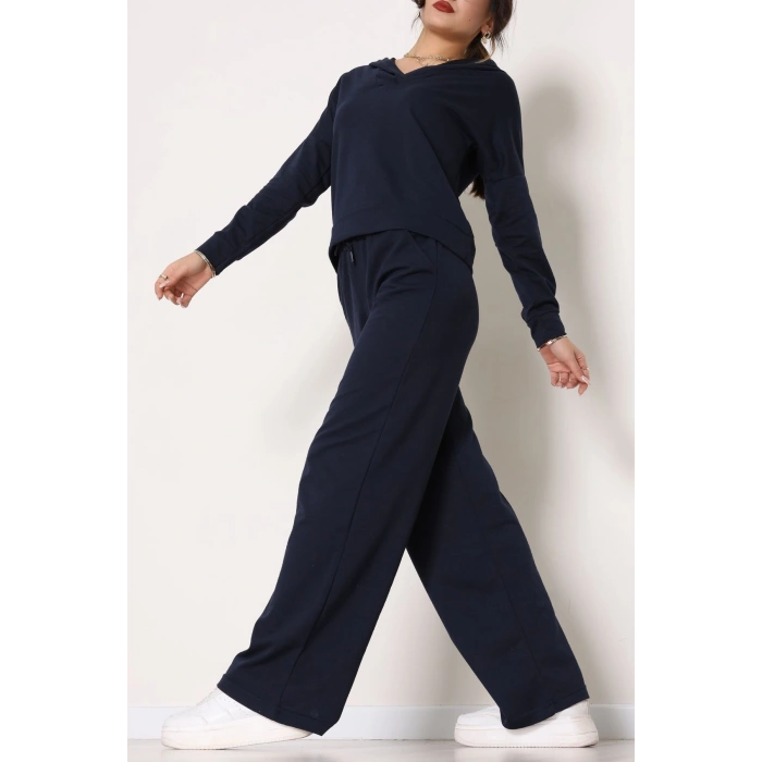 Kruvaze Yaka Kapşonlu Takım Lacivert - 30094.1857.