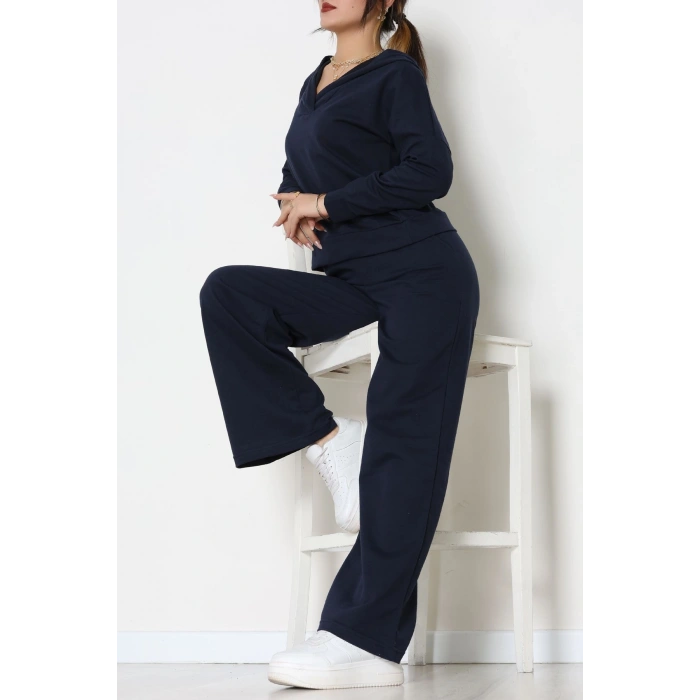 Kruvaze Yaka Kapşonlu Takım Lacivert - 30094.1857.