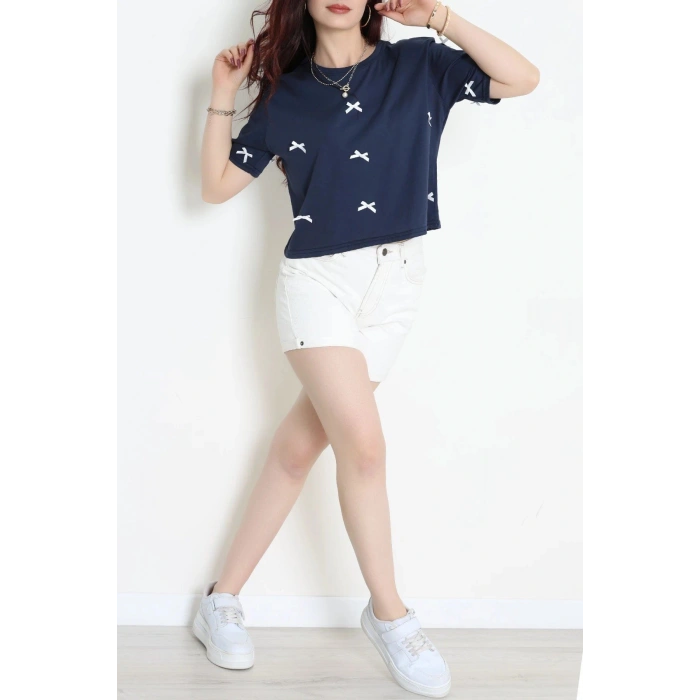 Kurdele Detay Oversize Penye Crop Tişört Laci - 30614.1567.