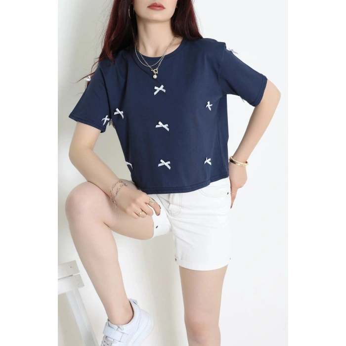 Kurdele Detay Oversize Penye Crop Tişört Laci - 30614.1567.