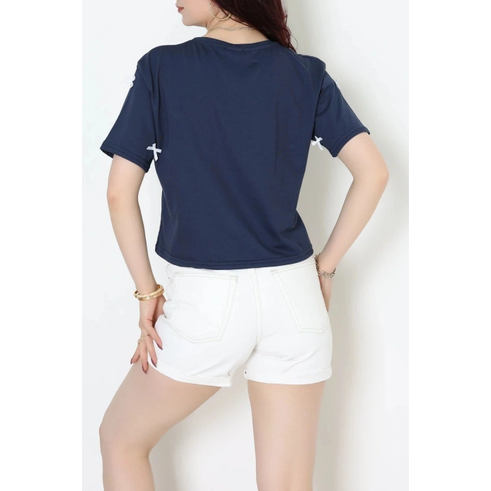 Kurdele Detay Oversize Penye Crop Tişört Laci - 30614.1567.