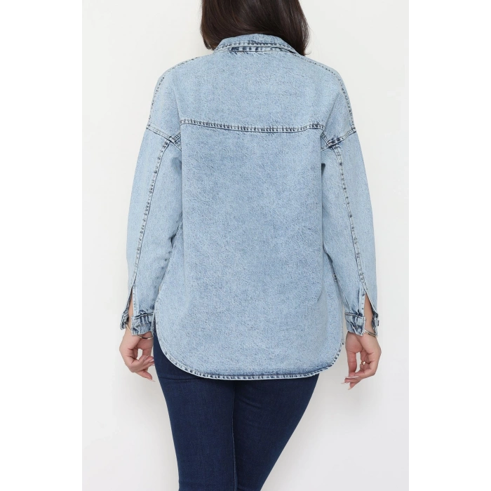 Kurdele Nakışlı Kot Ceket Mavi - 31785.683.