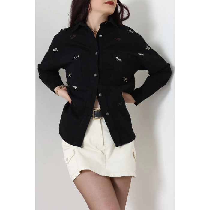 Kurdele Nakışlı Kot Ceket Siyah - 31785.683.