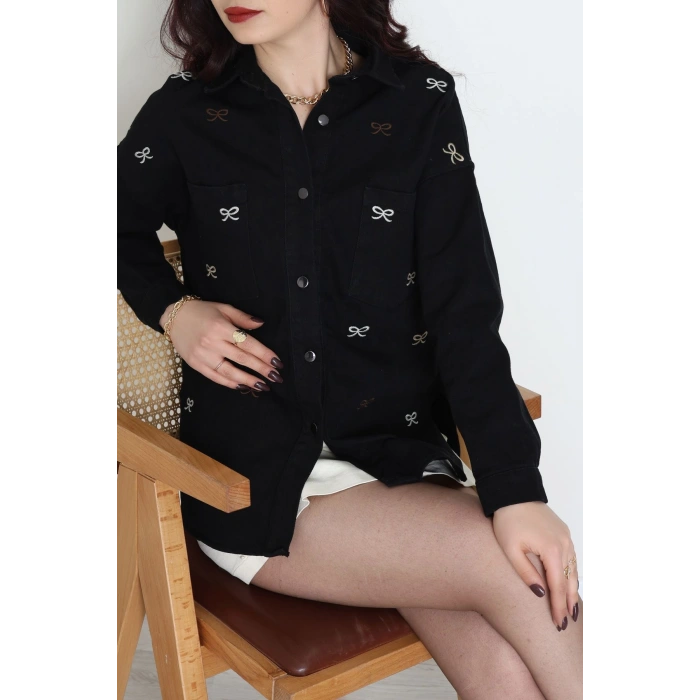 Kurdele Nakışlı Kot Ceket Siyah - 31785.683.