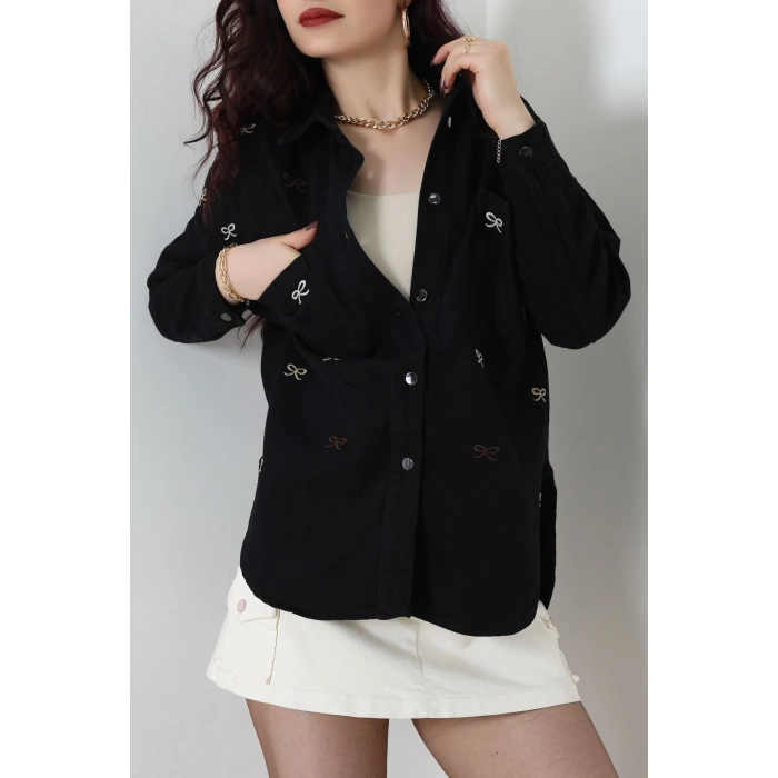 Kurdele Nakışlı Kot Ceket Siyah - 31785.683.