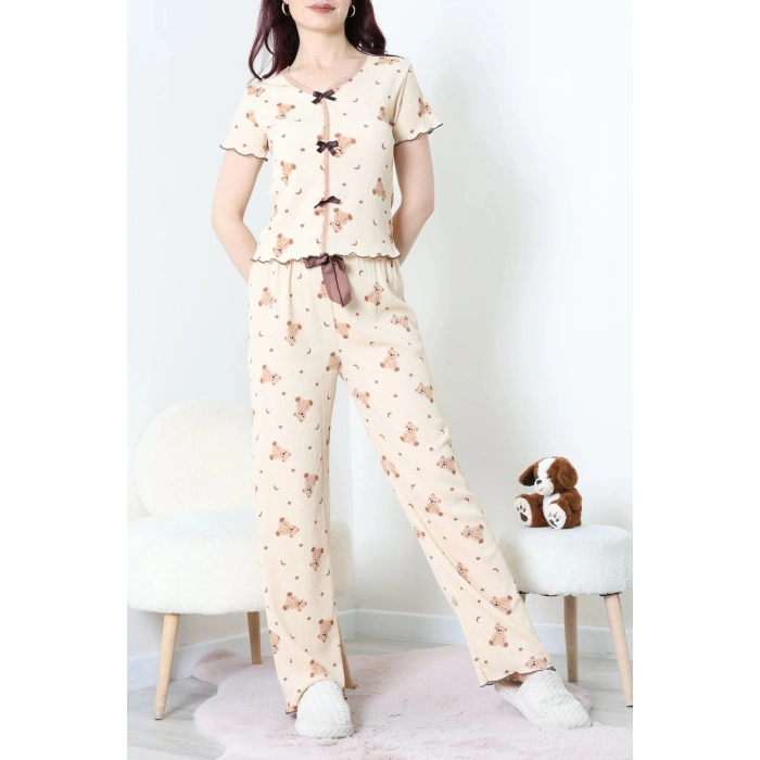 Kurdeleli Bürümcük Pijama Takımı Bej - 52339.2159.
