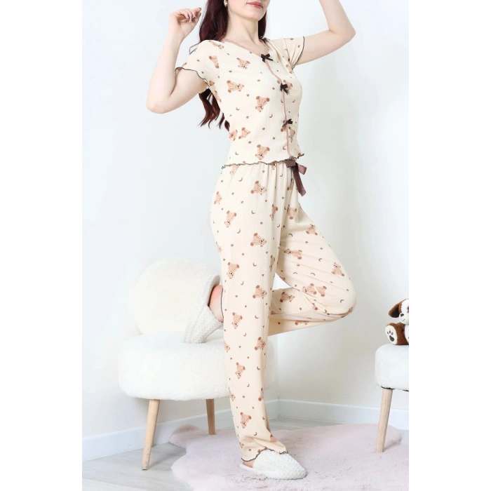 Kurdeleli Bürümcük Pijama Takımı Bej - 52339.2159.