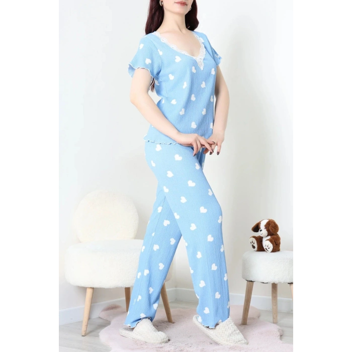 Kurdeleli Bürümcük Pijama Takımı Mavi - 52339.2159.