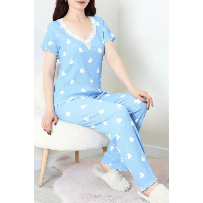 Kurdeleli Bürümcük Pijama Takımı Mavi - 52339.2159.