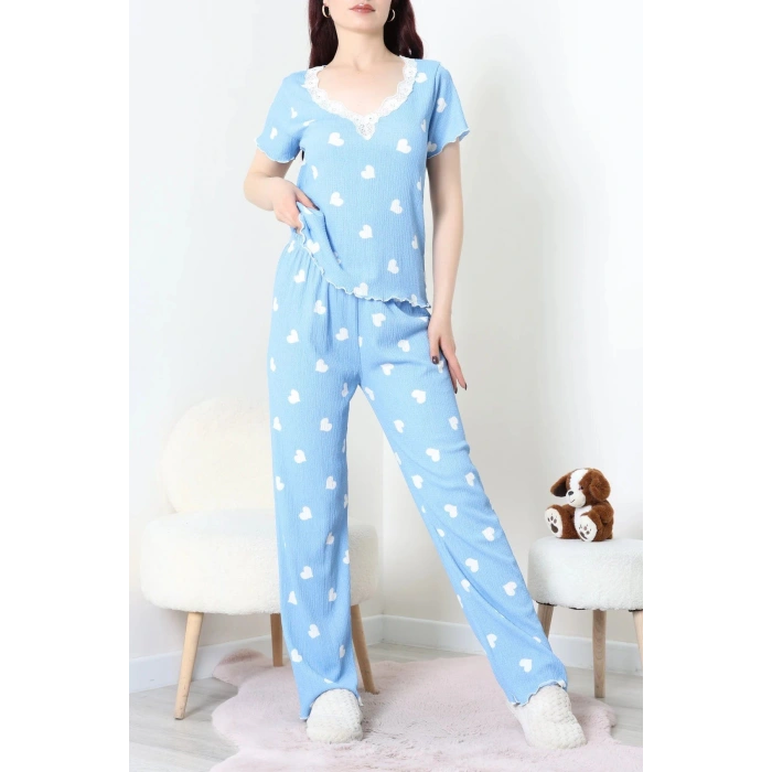 Kurdeleli Bürümcük Pijama Takımı Mavi - 52339.2159.