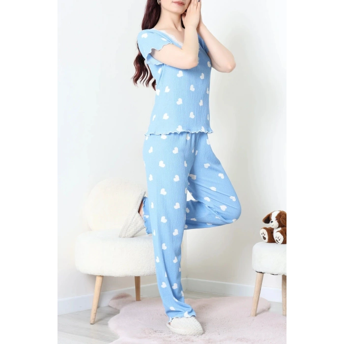 Kurdeleli Bürümcük Pijama Takımı Mavi - 52339.2159.