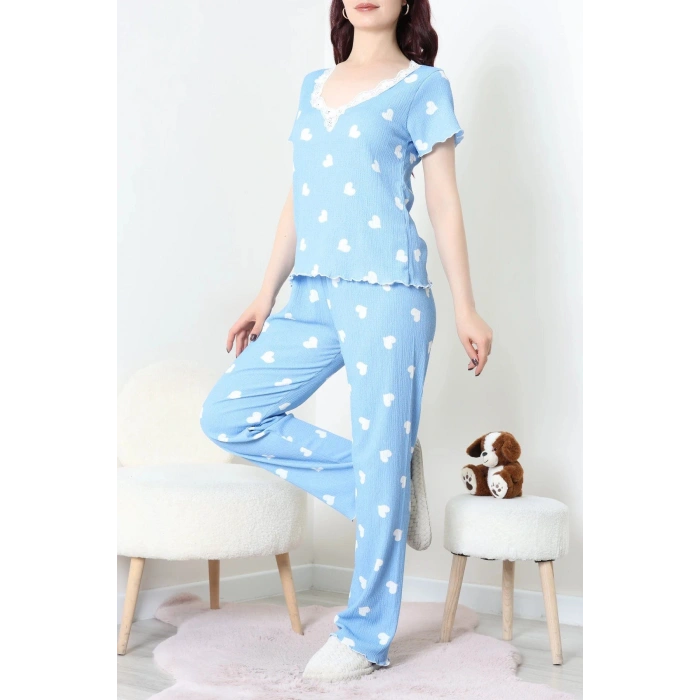 Kurdeleli Bürümcük Pijama Takımı Mavi - 52339.2159.