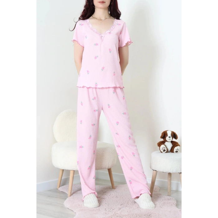Kurdeleli Bürümcük Pijama Takımı Pembe - 52339.2159.