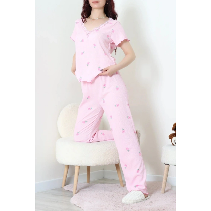 Kurdeleli Bürümcük Pijama Takımı Pembe - 52339.2159.