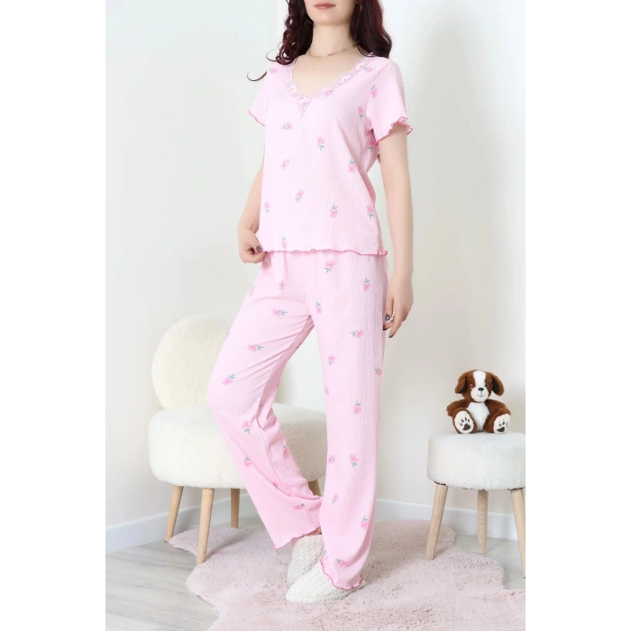 Kurdeleli Bürümcük Pijama Takımı Pembe - 52339.2159.