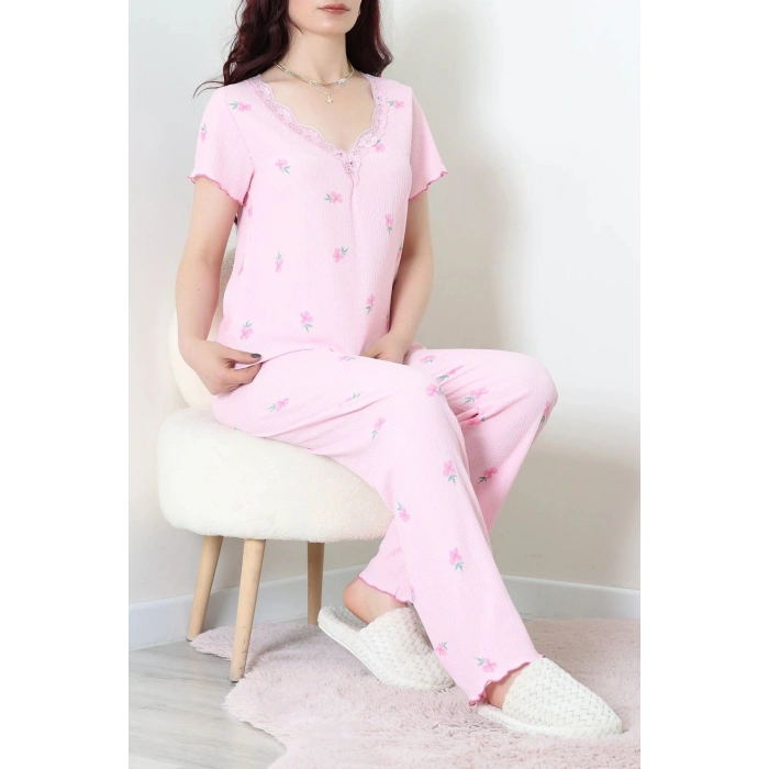 Kurdeleli Bürümcük Pijama Takımı Pembe - 52339.2159.