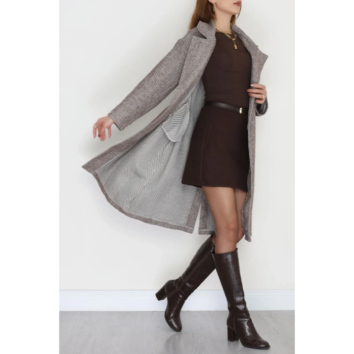 Kuşaklı Kaşe Kaban Kahveçizgili - 31619.701.