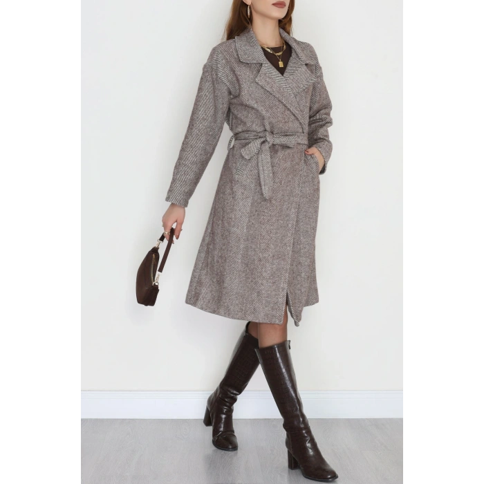 Kuşaklı Kaşe Kaban Kahveçizgili - 31619.701.