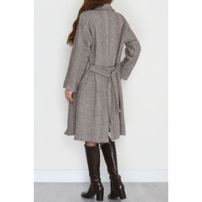 Kuşaklı Kaşe Kaban Kahveçizgili - 31619.701.