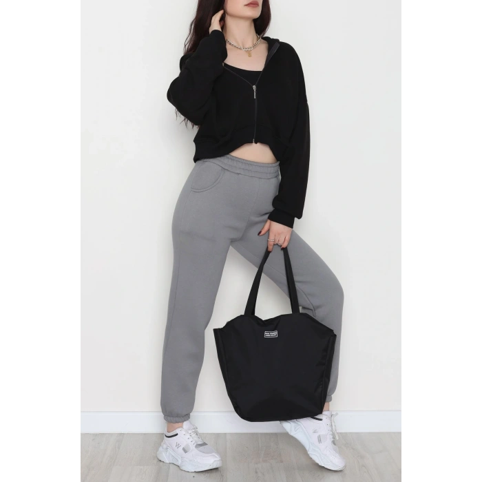 Lastikli 3 İplik Eşofman Altı Antrasit - 20956.1878.