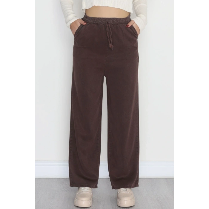 Lastikli Palazzo Gabardin Kot Pantolon Kahve1 - 31559.2088.