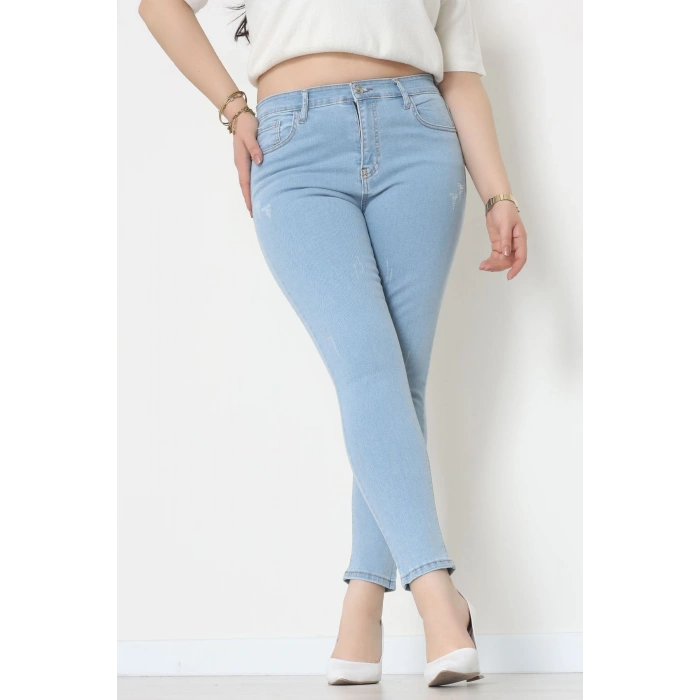 Lazer Kesim Büyük Beden Kot Pantolon Buzmavi - 31828.2121.