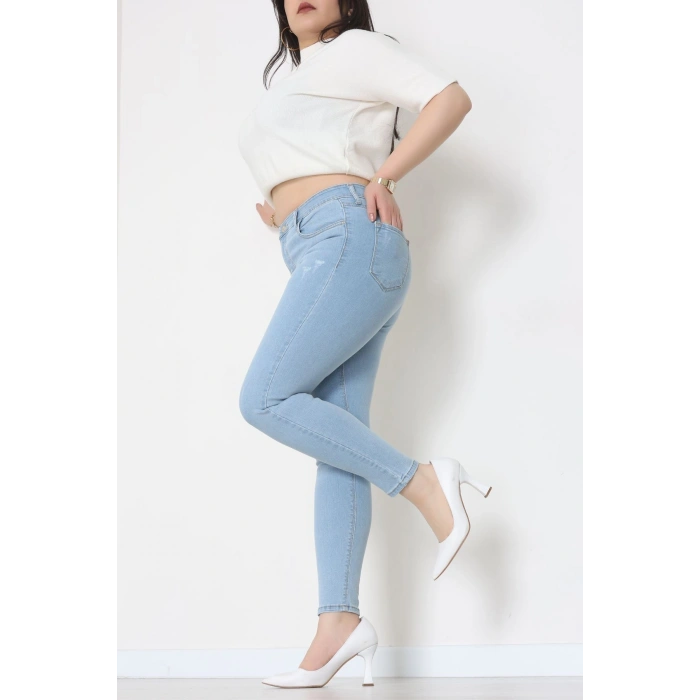 Lazer Kesim Büyük Beden Kot Pantolon Buzmavi - 31828.2121.