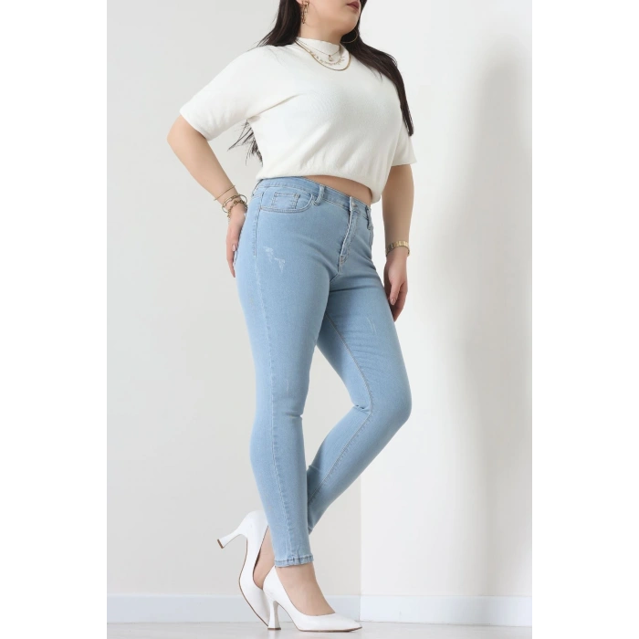 Lazer Kesim Büyük Beden Kot Pantolon Buzmavi - 31828.2121.