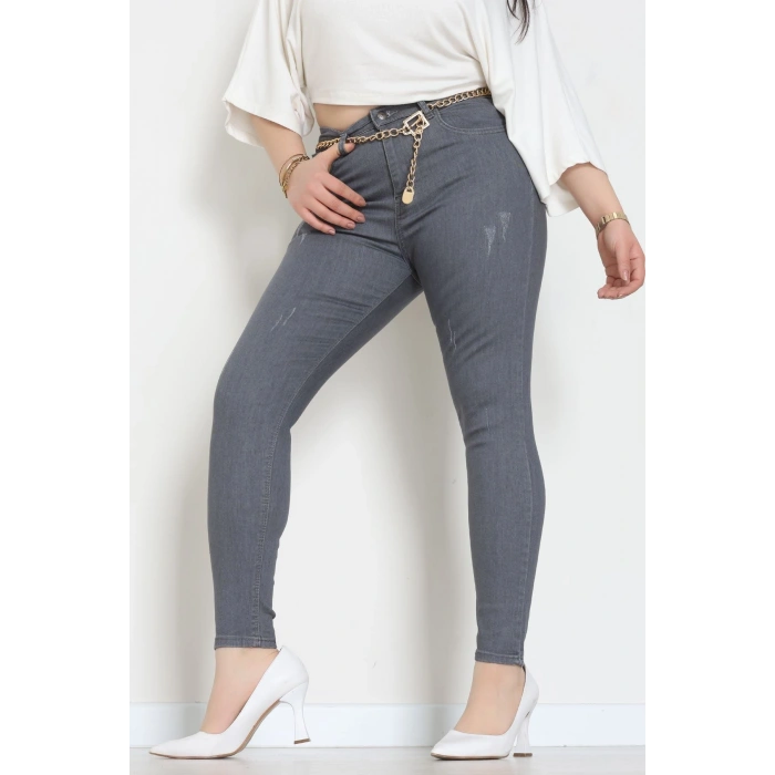 Lazer Kesim Büyük Beden Kot Pantolon Füme - 31828.2121.