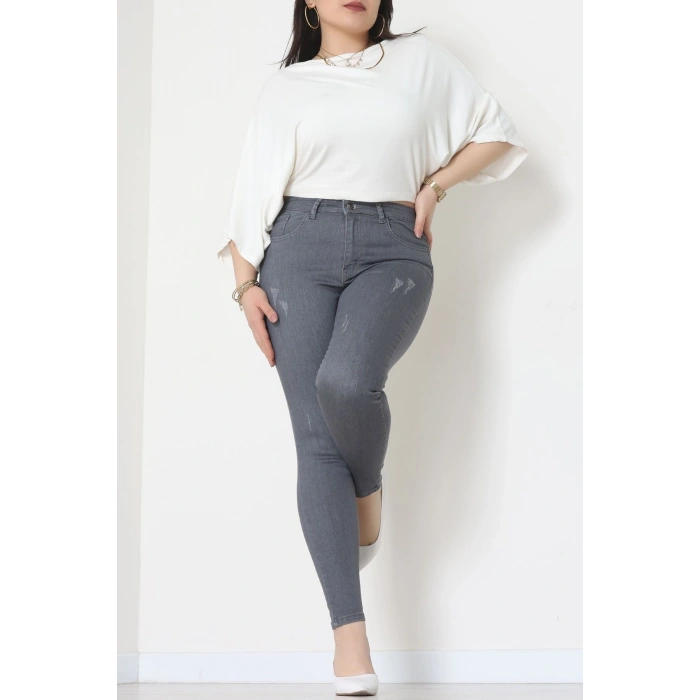 Lazer Kesim Büyük Beden Kot Pantolon Füme - 31828.2121.