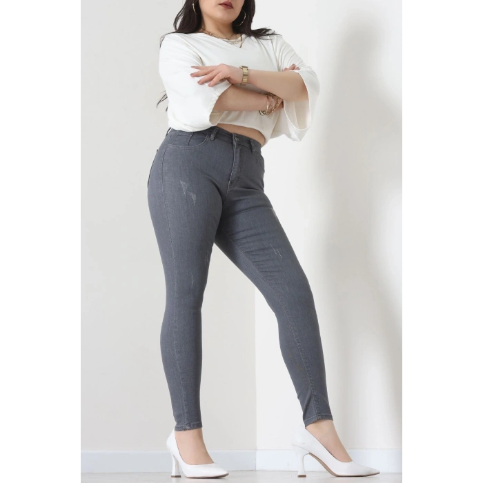 Lazer Kesim Büyük Beden Kot Pantolon Füme - 31828.2121.