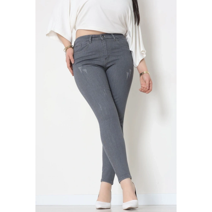 Lazer Kesim Büyük Beden Kot Pantolon Füme - 31828.2121.