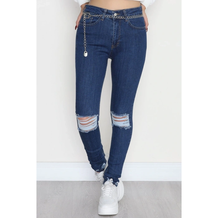 Lazer Kesim Dar Paça Kot Pantolon Mavi - 42691.1836.