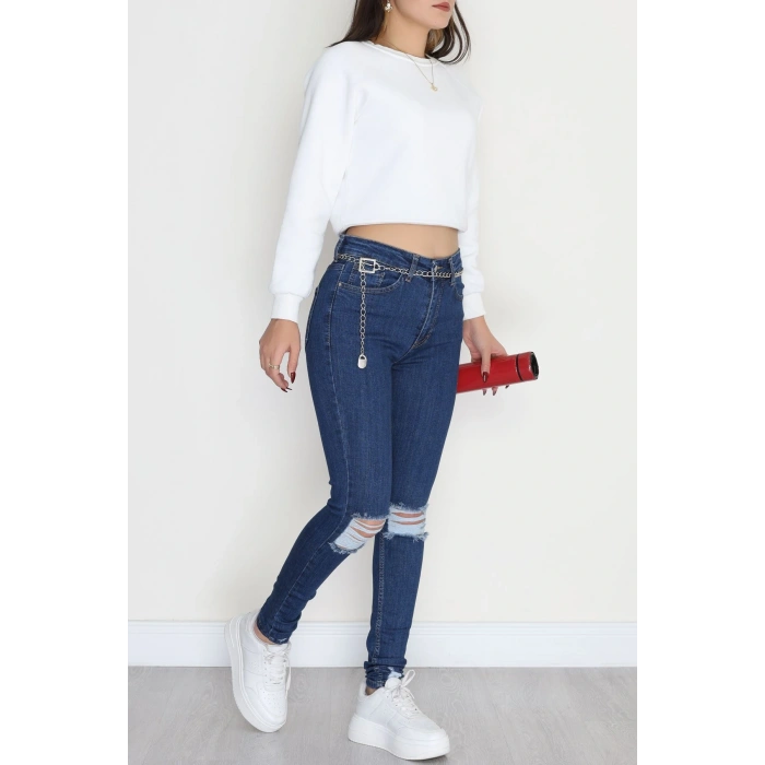 Lazer Kesim Dar Paça Kot Pantolon Mavi - 42691.1836.