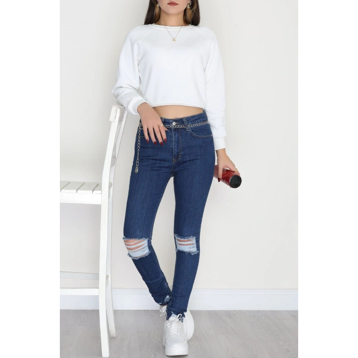 Lazer Kesim Dar Paça Kot Pantolon Mavi - 42691.1836.