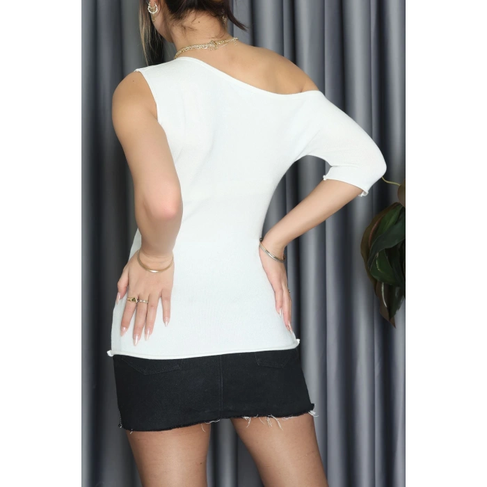 Lefon Triko Asimetrik Bluz Ekru - 81353.444.