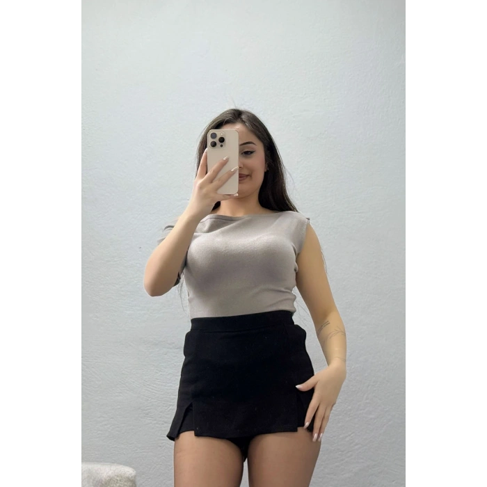 Lefon Triko Asimetrik Bluz Gri - 81353.444.