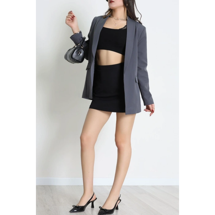 Leopar Astarlı Blazer Ceket Antrasit - 51500.1355.
